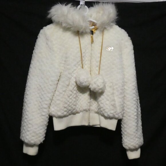 ECKO UNLTD RED | White Quilted Faux Fur Jacket with Pom Pom Hood Drawstring - Picture 2 of 16